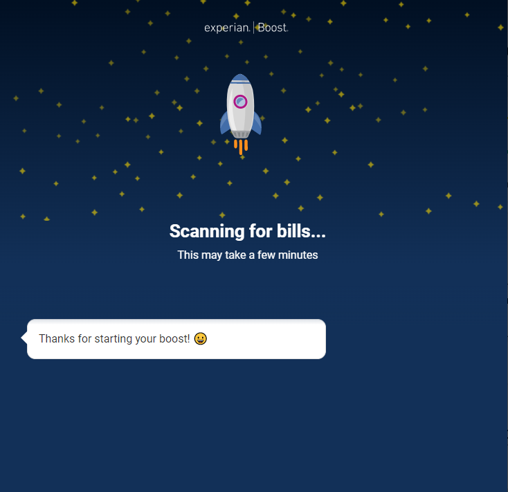 Experian Boost scanning for bills load screen
