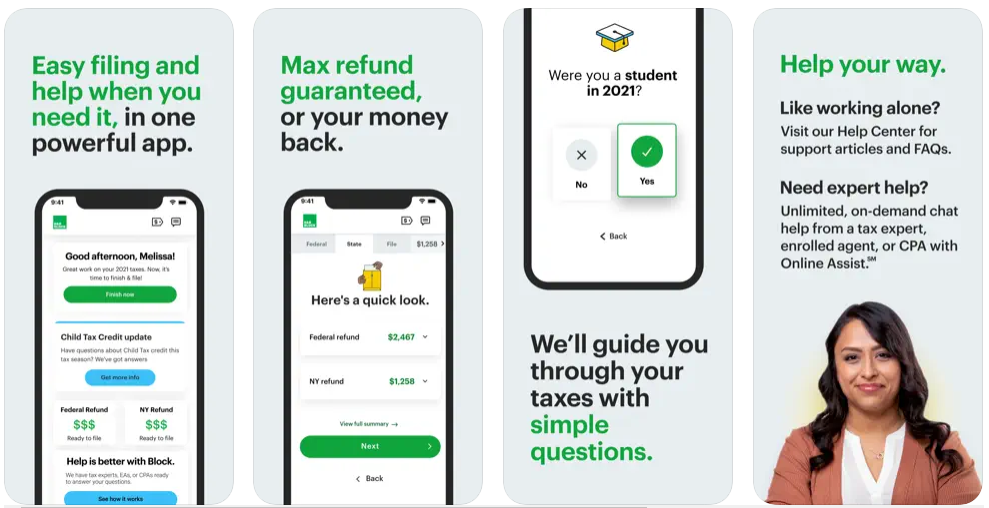 Screenshots from H&R Block mobile app H&R Block Tax Prep