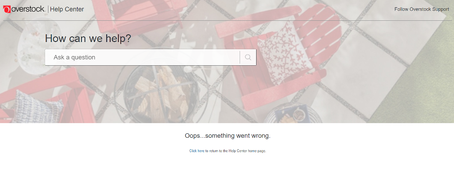 Screenshot of Overstock 404 message